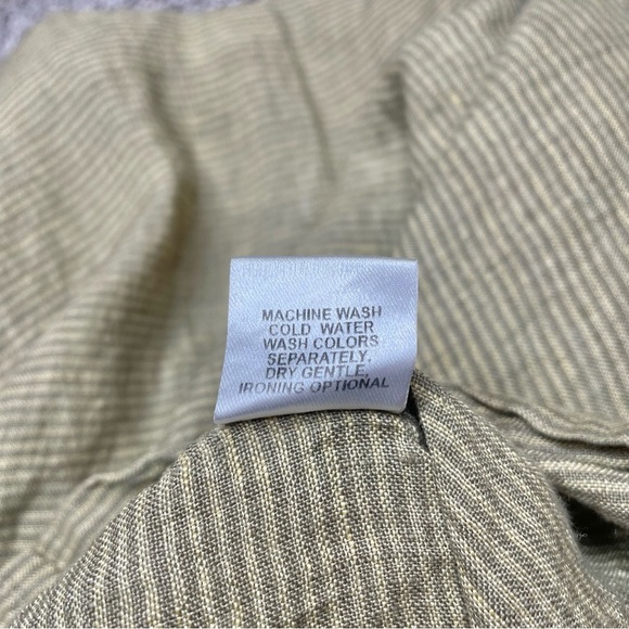 Flax 100% Linen Green Striped Long Sleeve Round Neck Top Blouse Small - Picture 7 of 9